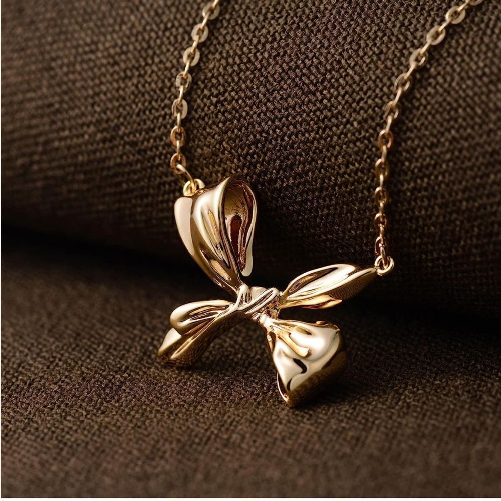 Gold 14k Gold Plated Bow Pendant Necklace